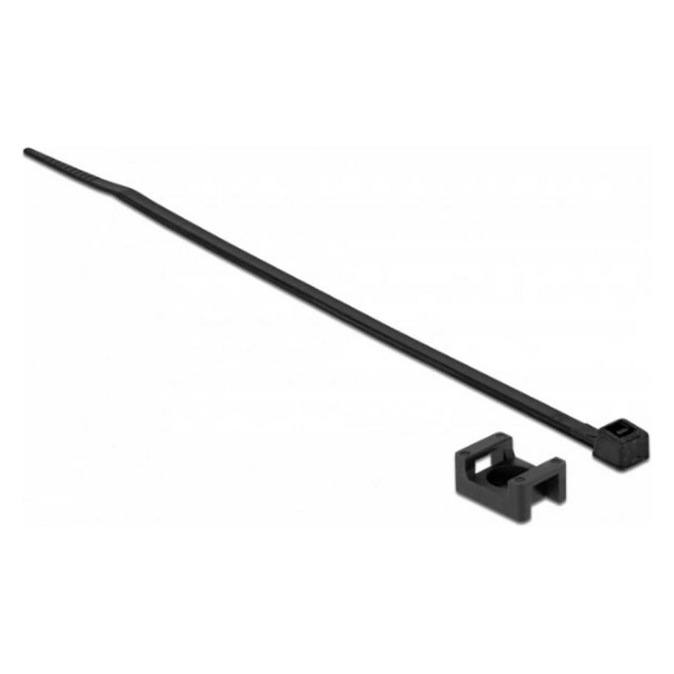 Delock Schraubhalter 15 x 10mm mit Kabelbinder L 200 x B 3,6mm schwarz (200 mm, 10 Stk.) (18884)
