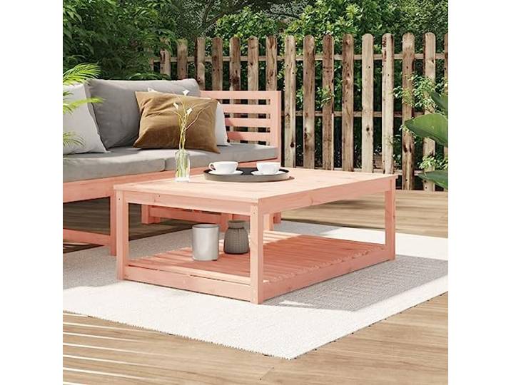 MNCVXAXG Gartentisch 121 x 82,5 x 45 cm aus Massivholz von Douglas Unbehandeltes Douglas-Massivholz, Einlegeboden, stabile Ablage, robuste Konstruktion, Verwendung auf Terrassen u