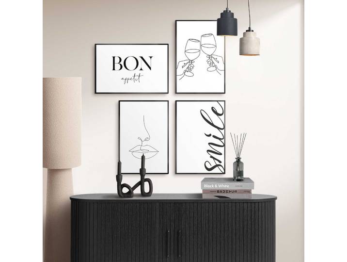 Bild mit Rahmen REINDERS Prost , farbe bild(er): schwarz, weiß, Bilder, B/H/T: 20cm x 30cm x 6,4cm, Schriftzüge, 4 Stk., MDF, Bild mit Rahmen, Küche - Schwarz-Weiss - MDF - Sprüche - 20x30 cm, B:20cm H:30cm T:6,4cm