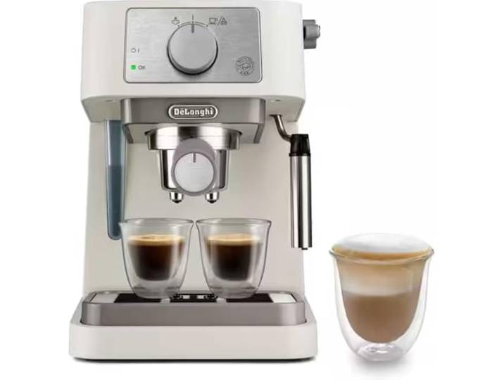 De'Longhi Stilosa - Espressomaschine mit Manuellem Milchaufschäumer Creme Manuelle Kaffeemaschine, 15-Bar-Pumpe, Cappuccino-System, Abschaltautomatik, Geeignet für ESE-Pads, 1-l-Wassertank, EC260.CR