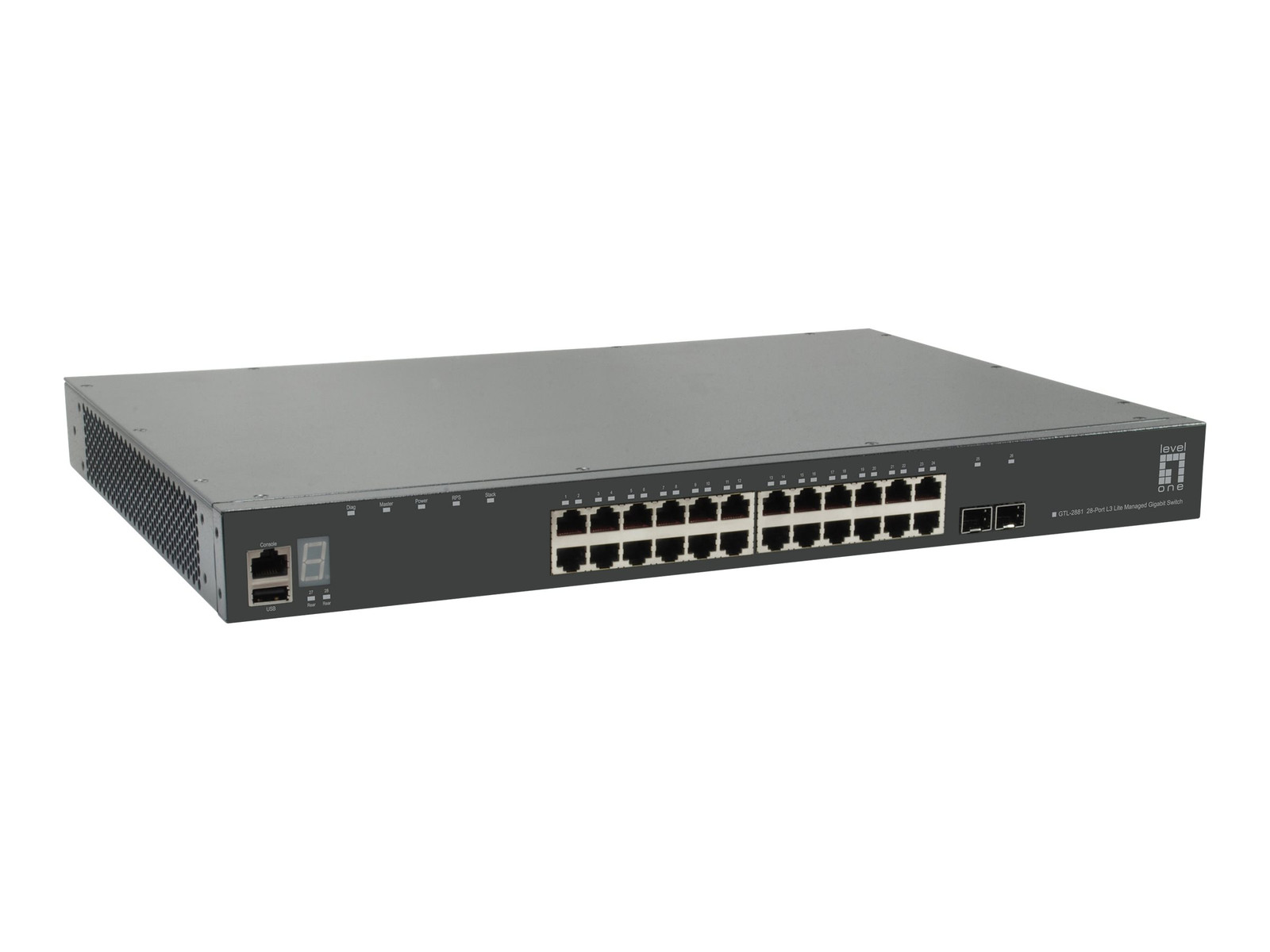 LevelOne Switch GTL-2881 28x GE 1xGE 2x10GSFP+ 19 inch GE/XG/MAN/24 met 1x XG Modul Slot