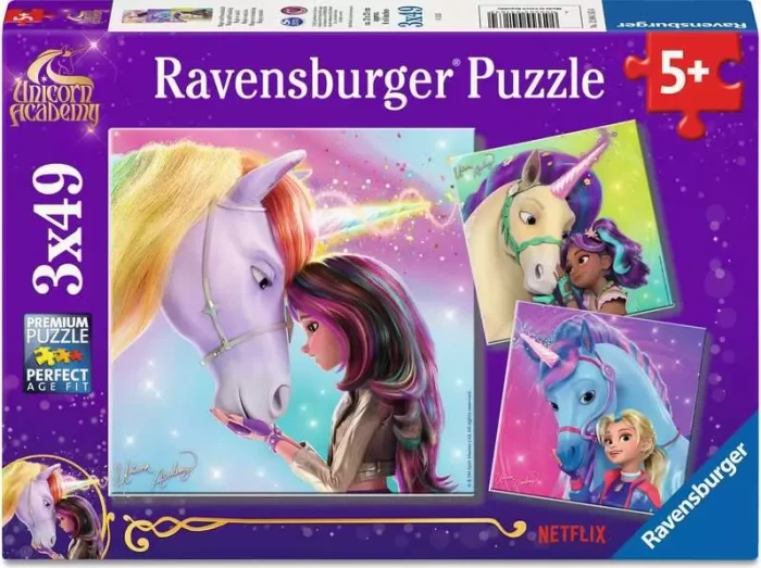 Ravensburger Kinderpuzzle Unicorn Academy - Magie und Freundschaft (3x 49 Teile)