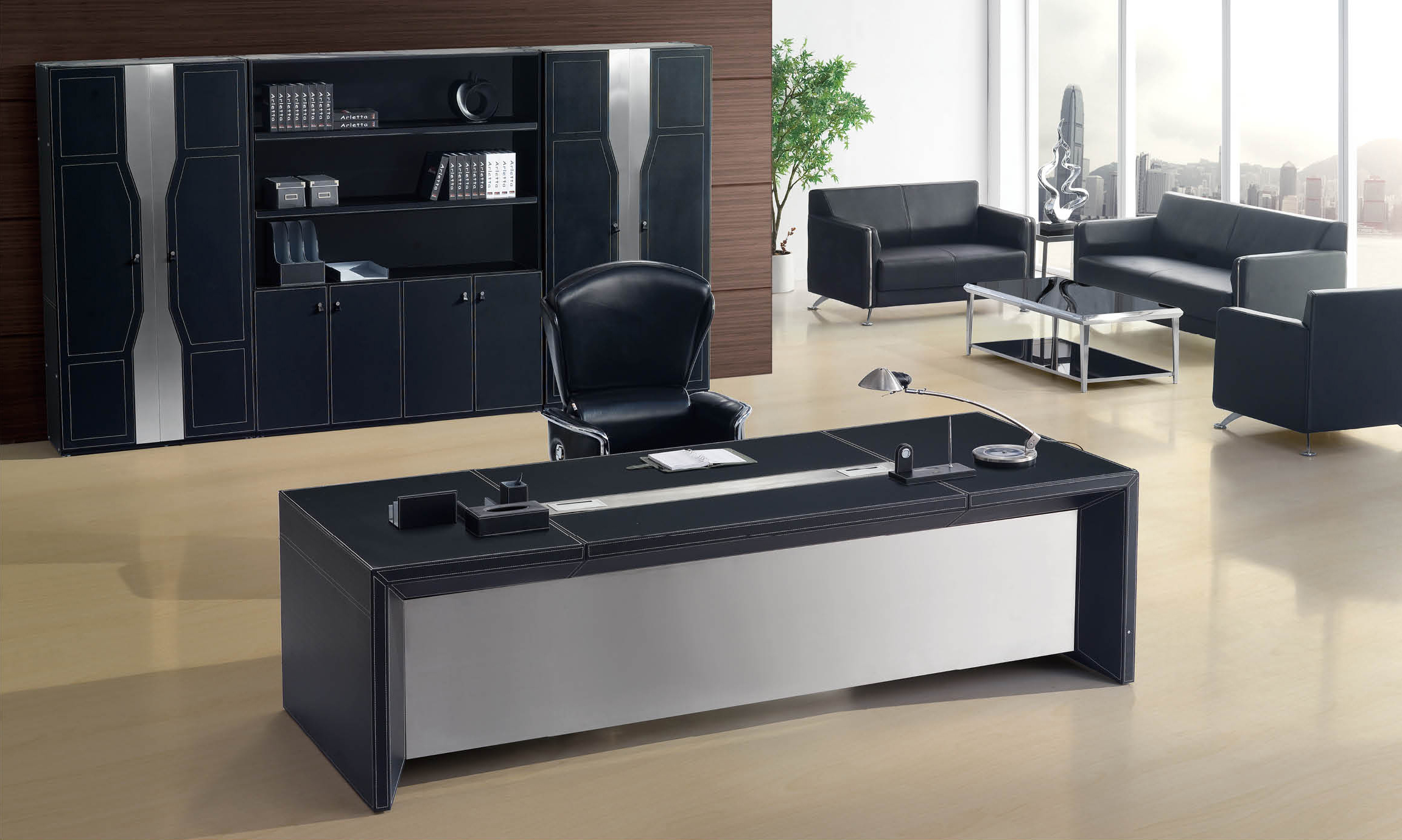 Moderner Chesterfield-Gartenstuhl aus Leder in Schwarz