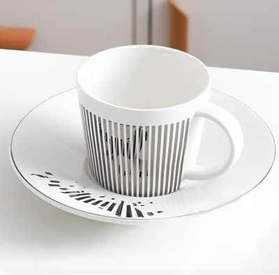 KitchenCuration Elegant Looking Anamorphic Cup And Saucer For Tea Time Gold Horse