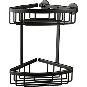 Tesa Duschablage Aluxx Black 40507, schwarz matt, zum Kleben, Eckregal, aus Aluminium, 17 x 26 cm