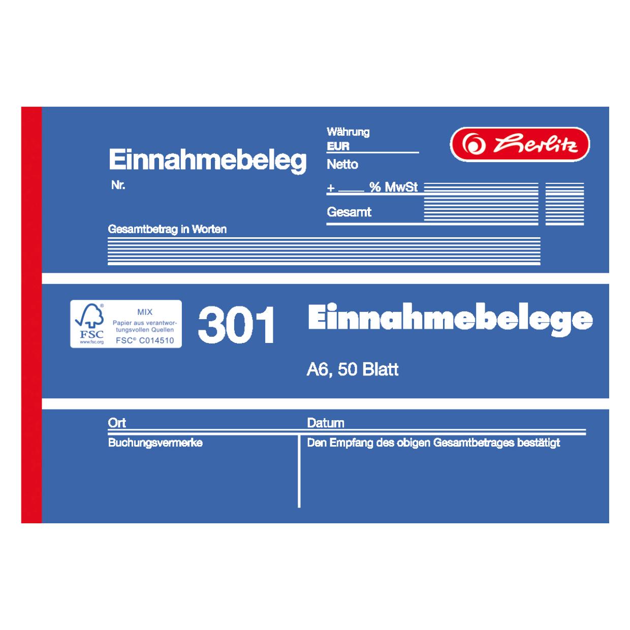 Herlitz Formularbuch "Einnahmebeleg 301", DIN A6, 50 Blatt (50x) (884601)