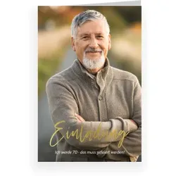 Einladungskarte 70. Geburtstag: Goldene Schrift mit Foto