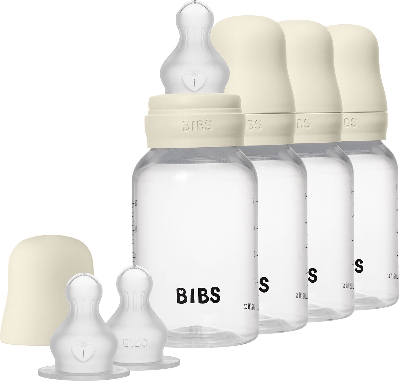BIBS Baby Bottle Round Silicone 4 pack 150 ml Ivory 4 stk