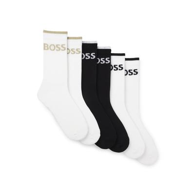 Businesssocken BOSS "6P QS Stripe CC", Jungen, Gr. 43-46, Sockengröße, schwarz-weiß (open miscellaneous 966), Baumwollmischung, elastisch, Socken, mit BOSS Schriftzug