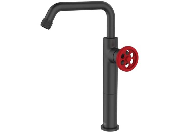 Essebagno Indus mitigeur lavabo haut noir et manette rouge
