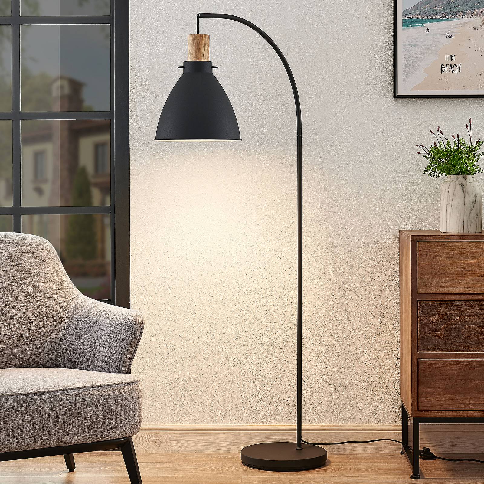Floor Lamp Trebale Lindby, Black, Living / Dining Room, metal, Scandinavian, Floor Lamp