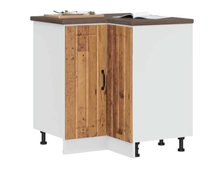 KTHLBRH Lucca Eckregal aus antikem Holz, 75 x 75 x 81 cm 70 kg maximale Belastung, stabile Spanplatte, verstellbare Füße, mit Türen
