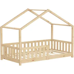 HAUSBETT 80x160 cm Natur aus Kiefernholz mit Rausfallschutz