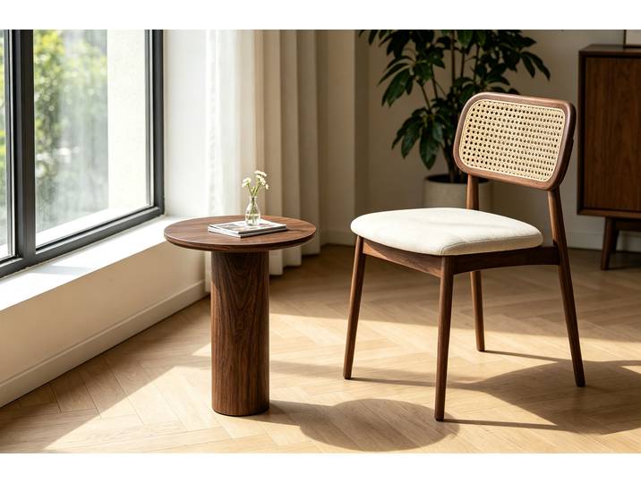 Table basse en placage ITOKO ronde Ø 40cm Bois/Marron/Placage noyer véritable
