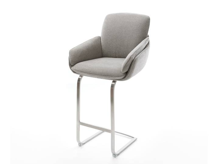 Barstuhl Luan-Flex Strukturstoff Soft Grau Freischwinger Flach Edelstahl Silberfarben, Barstühle