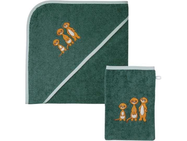 Handtuch Set WÖRNER Erdmännchen Kapuzenbadetuch 100/100 mit Waschhandschuh , braun (pinie), 2 Stk., Frottier, Frottier, Obermaterial: 100% Baumwolle, Handtücher, Handtuch Set, mit süsser Stickerei Erdmännchen