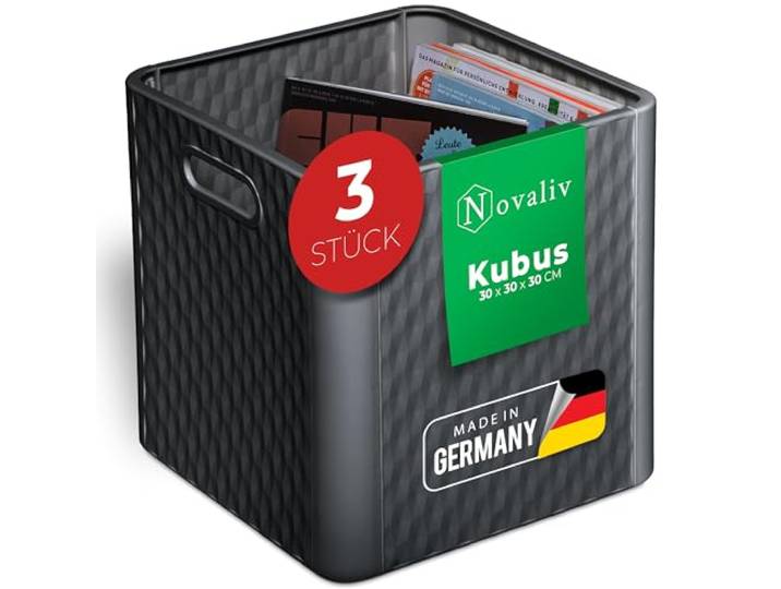 Novaliv 3 boîtes de rangement pliables en plastique de 30 x 30 x 30 cm pour étagère Kallax\, boîtes de stockage modernes et robustes de 25 litres