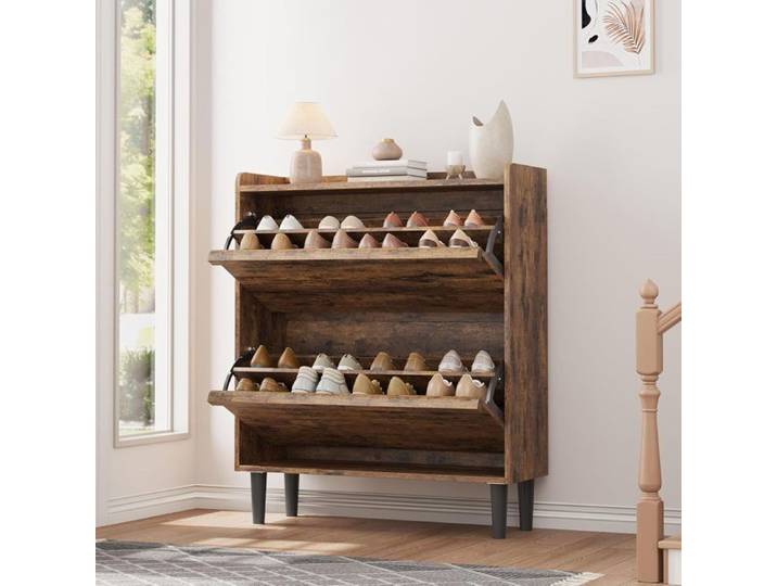 Meuble à Chaussures avec 2 Tiroirs Rabattables Meuble De Rangement à Chaussures 18 Paires Étagère Réglable en MARRON