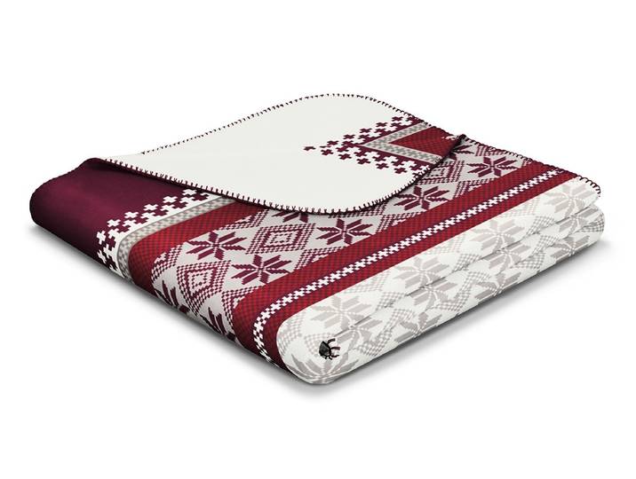 Wohndecke BIEDERLACK Nordic Knit , rot, B:130cm L:170cm, Kaschmir, Schurwolle, Wohndecken, Wohndecke, Stimmungsvolle Bordüren mit Schneeflocken und Eiskristallen
