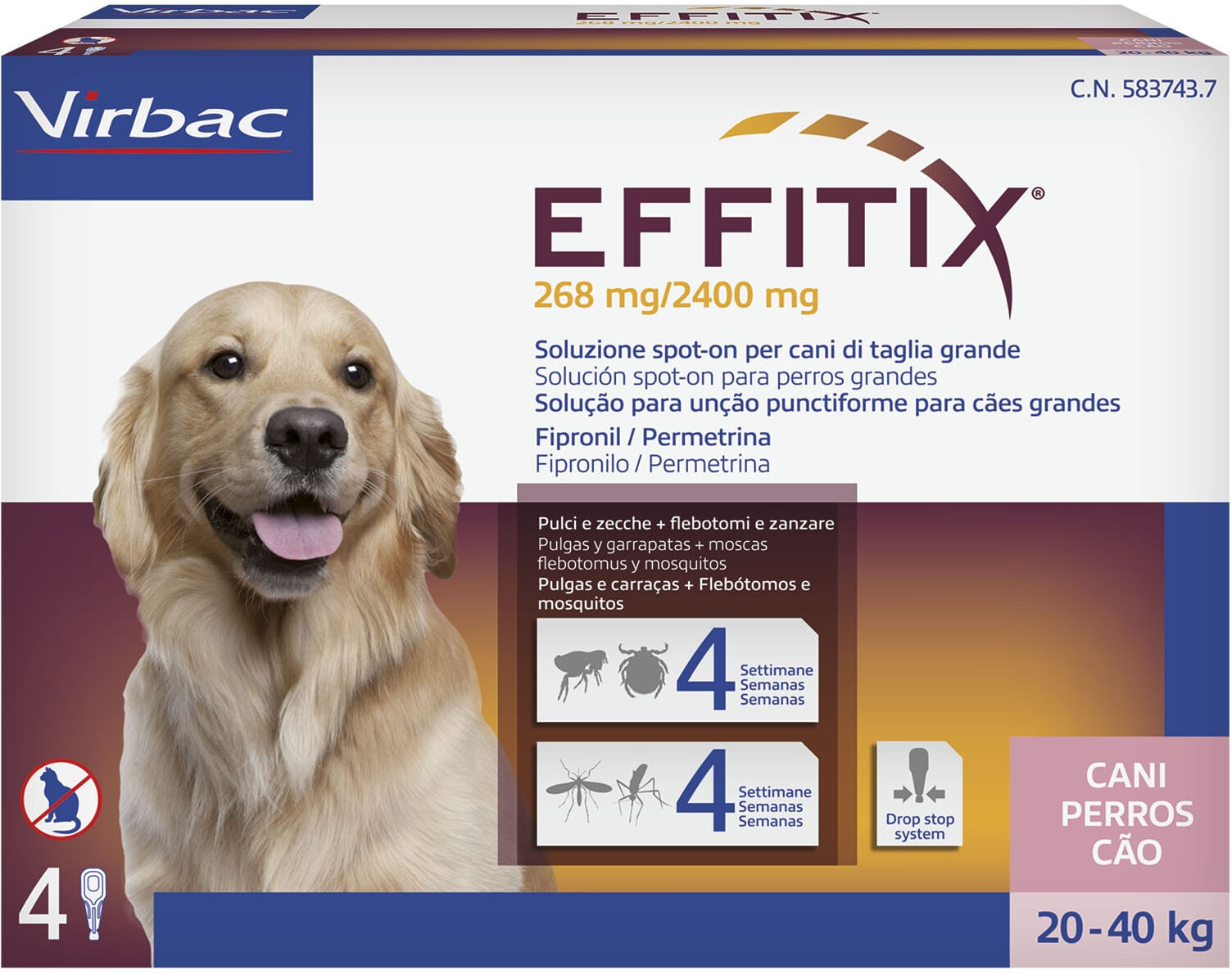 Virbac Effitix Antiparassitario Spot on per Cani 20-40KG - 4 PIPETTE