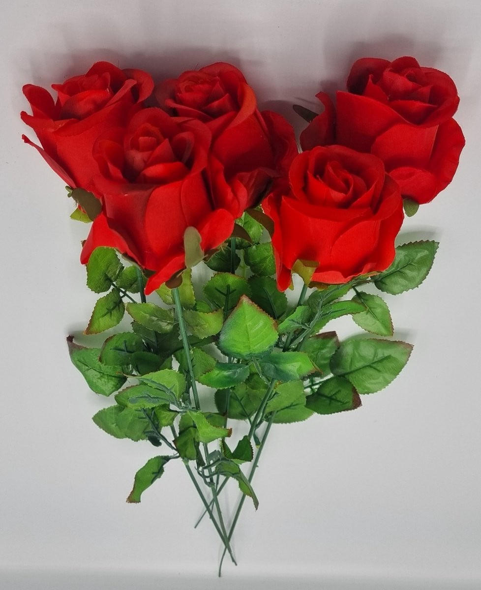 Roos R1 Grafdecoratie - 5 Rode Zijden Kunstbloemen - 50 cm