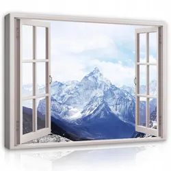 LEINWANDBILD Fenster Berge Bilder Modern 100x70