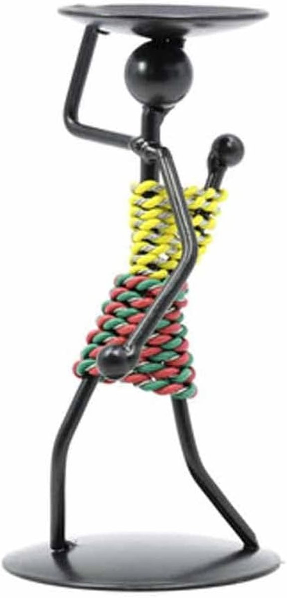 Handgemaakte abstracte kandelaar in zwart smeedijzer met karakteristiek design, Hoogte: 13 cm