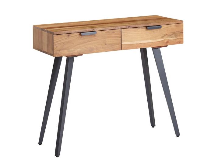 Console à 2 tiroirs en bois d'acacia massif, marron