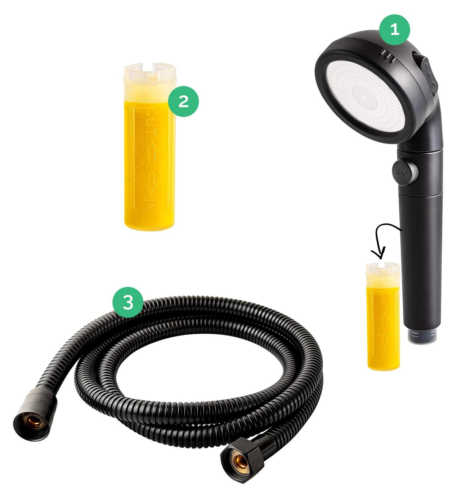 Dripio Ionische douchekop met vitamine C, 3-in-1 set, matzwart