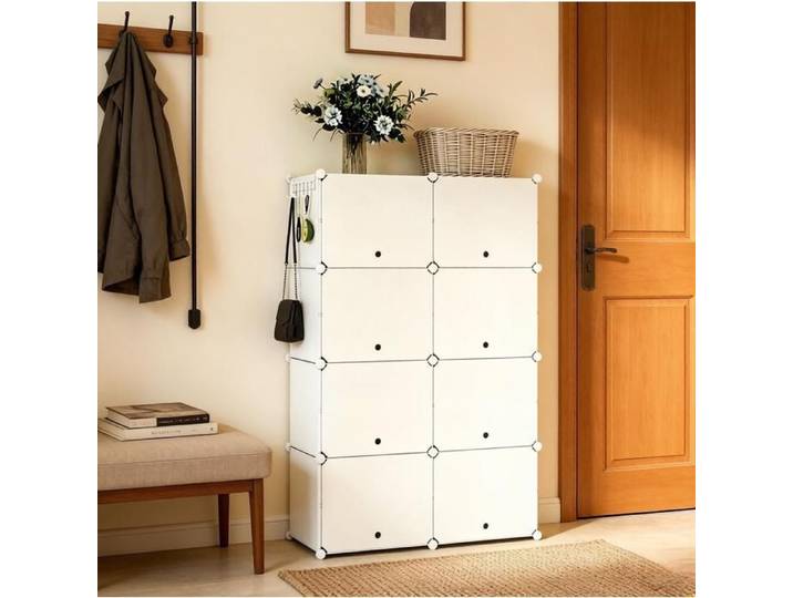 WOVREO Meuble à chaussures modulable 8 compartiments 32 paires blanc montage DIY sans vis