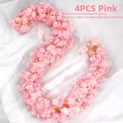 Uplift Treasures 180cm Sakura Cherry Blossom Garland Vine Decor 4pcs Pink 1.8m