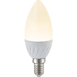 Leuchtmittel weiß Glühbirne Keramik Lampe Kerzenform modern, 1x LED E14 Fassung 4,9 Watt 470 Lumen 3000 K warmweiß, DxH 3,7x9,9