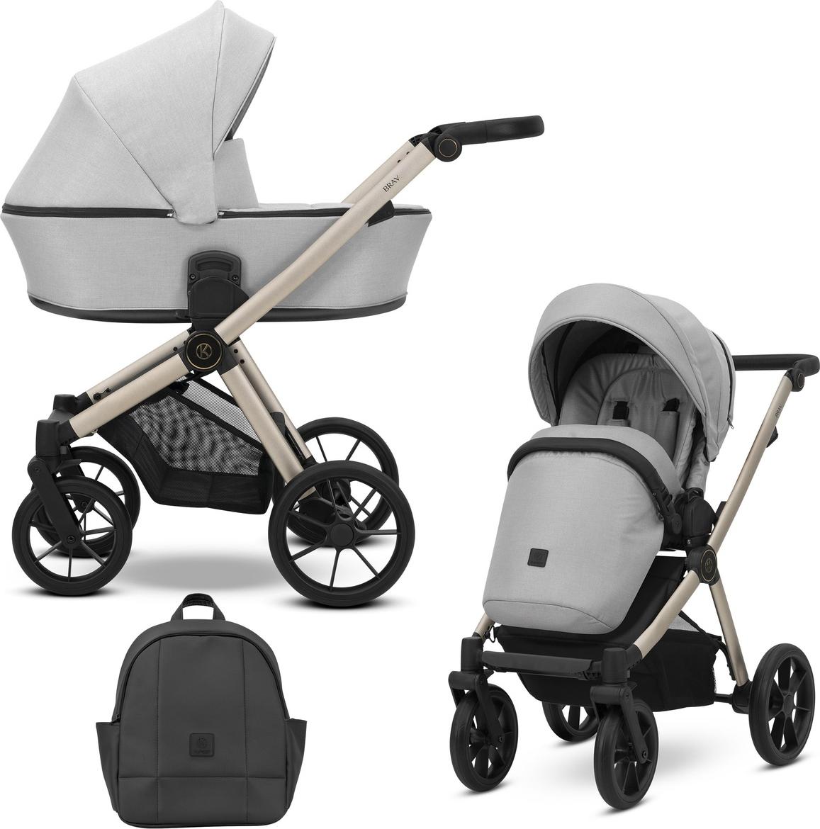 Kinderwagen Kunert Brav 2in1 - Champagnerfarbene Rahmen - Farbe: Grau