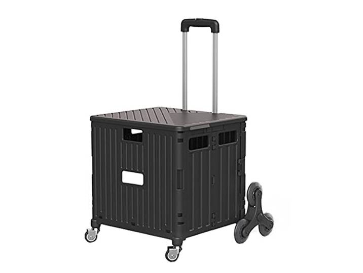 Einkaufskorb mit Rollen Faltbarer Mehrzweckwagen, 8-Rad Faltbarer Einkaufswagen für leichtes Treppensteigen, Tragbarer Kistenrollwagen mit Teleskopgriff (Color : Black, Size : 65L)
