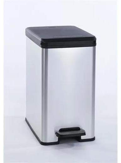 Curver Slim Bin Afvalbak met pedaal, 20 liter, zwart en zilver, vierkant