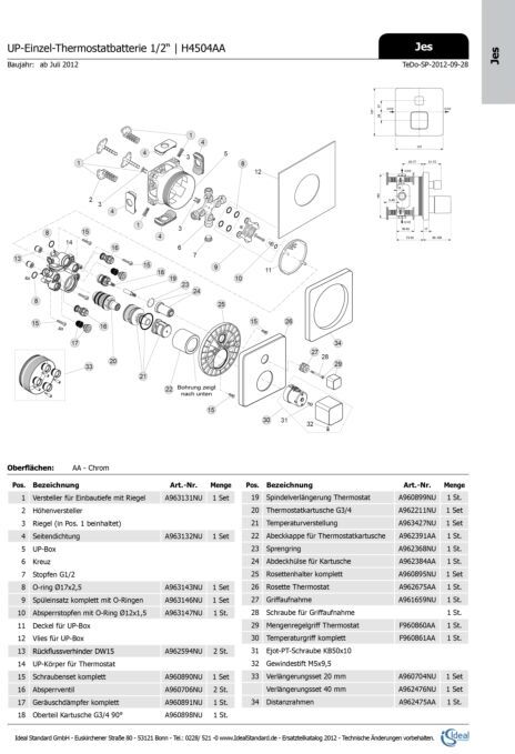 Ideal Standard Zugknopf JES, für BS2 Easy-Box, F960860AA Chrom