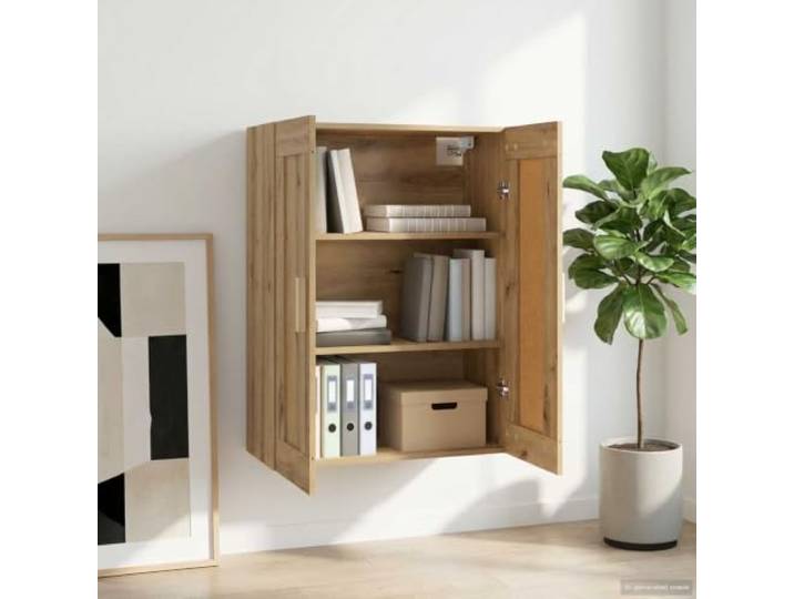 Wandschrank Artisan-Eiche Holzwerkstoff 69,5 x 34 x 90 cm mit Pendeltüren Feuchtigkeitsresistent, umkehrbare Türen, Brett-Regale, kompakt, pflegeleicht