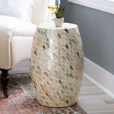 Linon Home Decor Products Capiz Fish Drum Table Ivory , Ivory