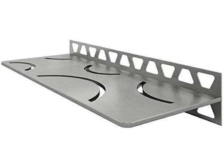 Schluter Rechteckiges Regal für geflieste Wände, 4 mm dick, geschwungenes Design, Edelstahl-Material, gebürstete Edelstahloberfläche – SWS1D6EB