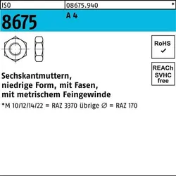 Sechskantmutter ISO 8675 Fasen M12x 1,5 A 4 50 Stück