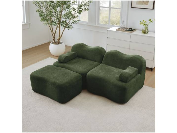 ELVORIN Boneless sofa modulable 2 a 4 places velours vert sans montage pour salon et appartement