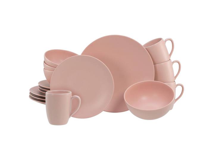 Creatable Kombiservice Soft Touch Peach, Rosa, Keramik, 16-teilig, 300 ml,500 ml, lebensmittelecht, stapelbar, Geschirr, Geschirrsets, Kombiservice