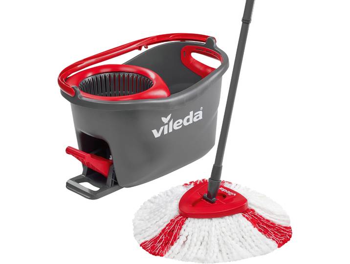Bodenwischer-Set VILEDA EASY WRING & CLEAN TURBO BOX , grau, B:48,6cm H:29,3cm L:29,6cm, Kunststoff, Reinigungs-Sets, Bodenwischer-Set, inkl. TURBO REFILL MICROFIBRE 2in1 Ersatzkopf