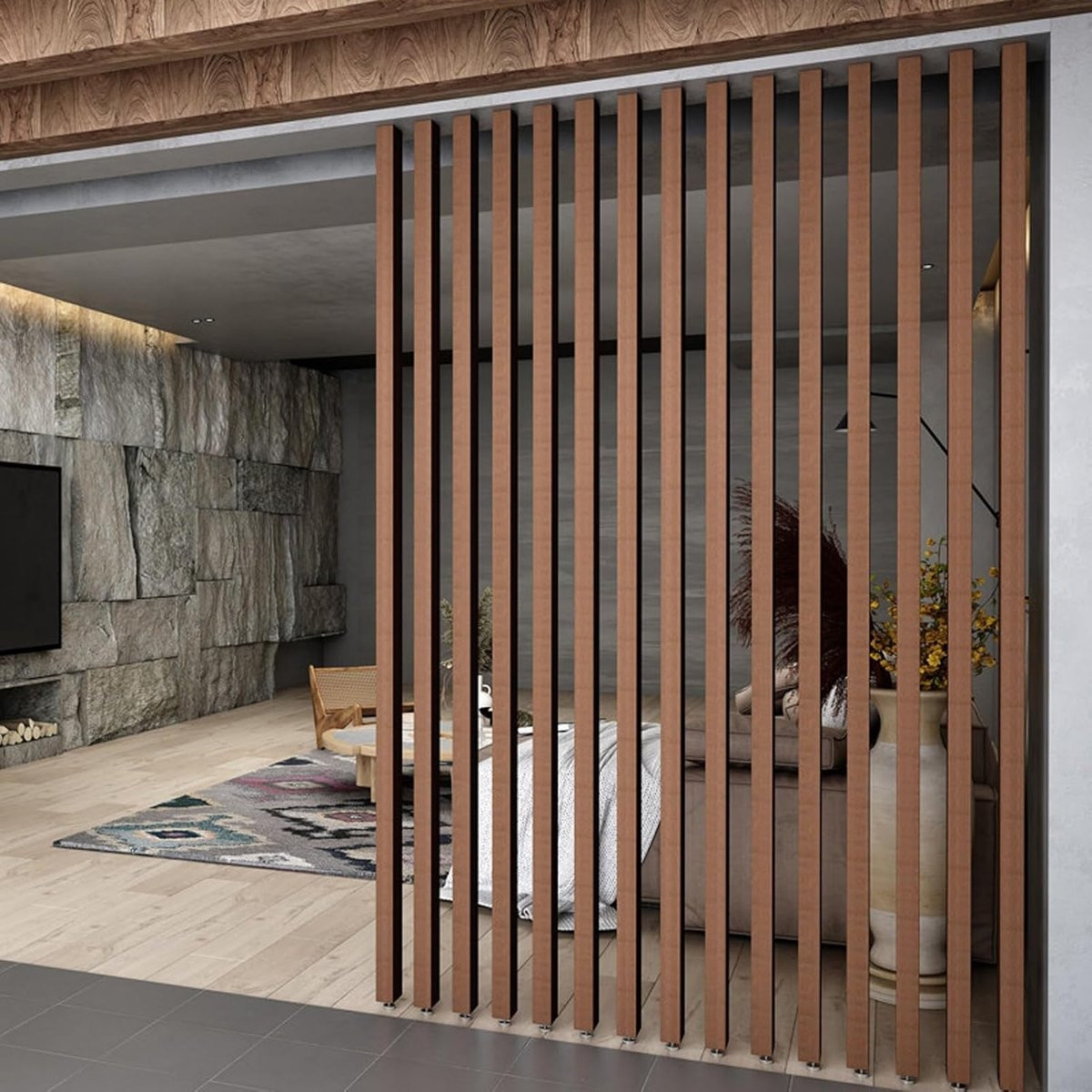 Houten Latten Scheidingswand Decoratie - Houtkleur - Hoogte: 240 cm
