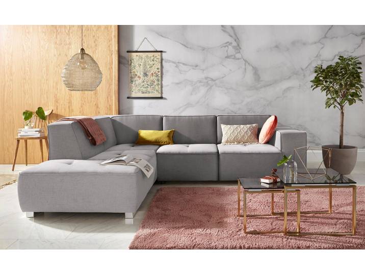 Ecksofa, Struktur Fein, Grau, 272×222 cm, Mit Bettfunktion & Sitztiefenverstellung, Modern, Inosign