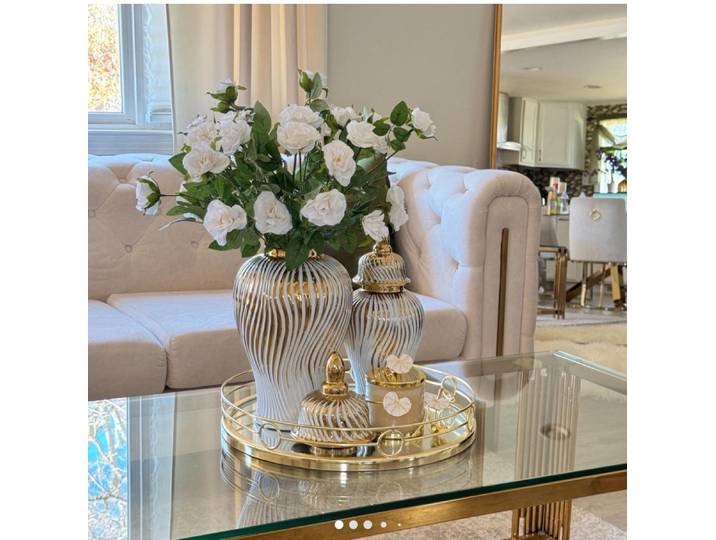Pot de gingembre en céramique à rayures dorées, Vase général décoratif, réservoir de stockage en porcelaine avec couvercle, Vases artisanaux de décoration pour la maison