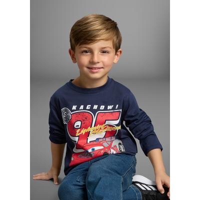 Langarmshirt KIDSWORLD "CARS Lightning McQueen - Disney Shirt", Jungen, Gr. 128/134, blau (marine), Single Jersey, Obermaterial: 100% Baumwolle, bedruckt, Basic normal, Rundhals, Shirts Langarmshirt, Disney Shirt : CARS