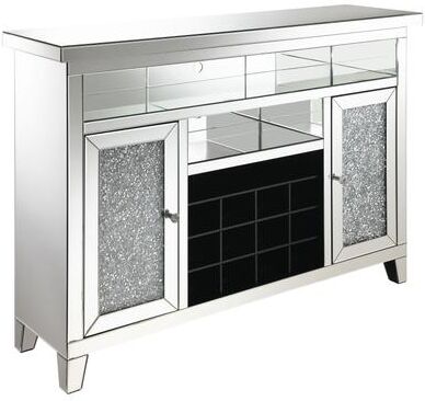 Coaster Melinda Silver 2-door LED Mirrored Wine Storage Bar Cabinet
