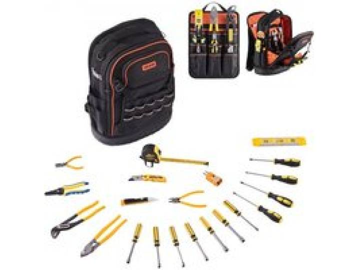 VEVOR Werkzeugrucksack mit 65 Taschen, Backpack inkl. 21-teiliges Werkzeugset, Werkzeugtasche mit Laptopfach, für Elektriker, Reparaturtechniker und Heizungs-, Lüftungs- und Klimatechniker