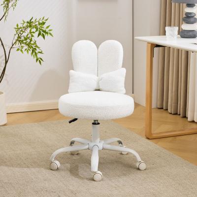 No Adjustable Bow Teddy Fabric Bunny Ear Swivel Accent Chair Office Chair For Home Office Vanity - N/A